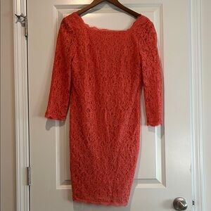 Adrianna Papell Floral Lace Sheath Dress – Coral